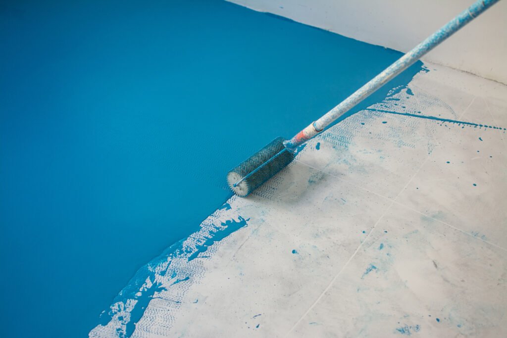 Self-leveling blue epoxy floor